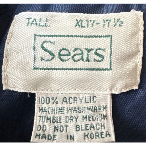 Vintage 70's Sears Navy White Plaid Flannel button down size XL Tall - Picture 10 of 16